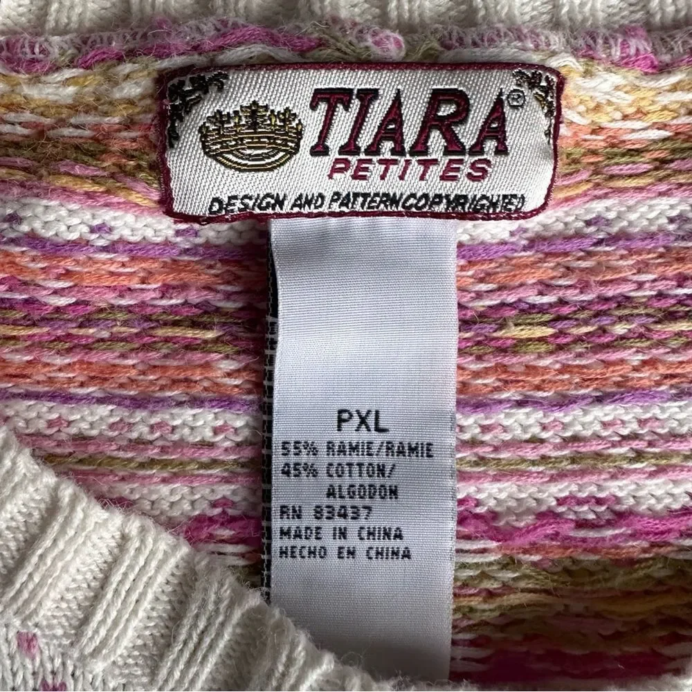 VTG Tiara Cardigan Sweater Fair Isle Pockets Cottagecore Cream Size‎ Petite XL - Picture 8 of 12